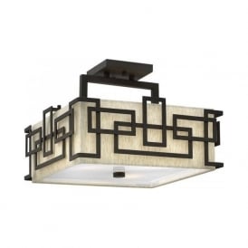 LANZA semi-flush Art Deco square low ceiling light - dark bronze