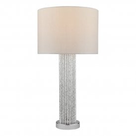 chrome table lamp with faux silk shade