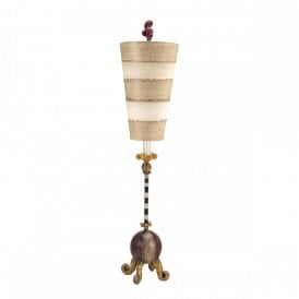 LE CIRQUE decorative red and tan table lamp with inverted striped shade