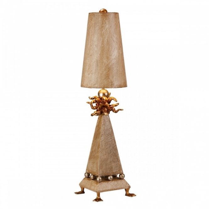 LEDA exuberant cream pyramid table lamp with gold and silver leaf detailing