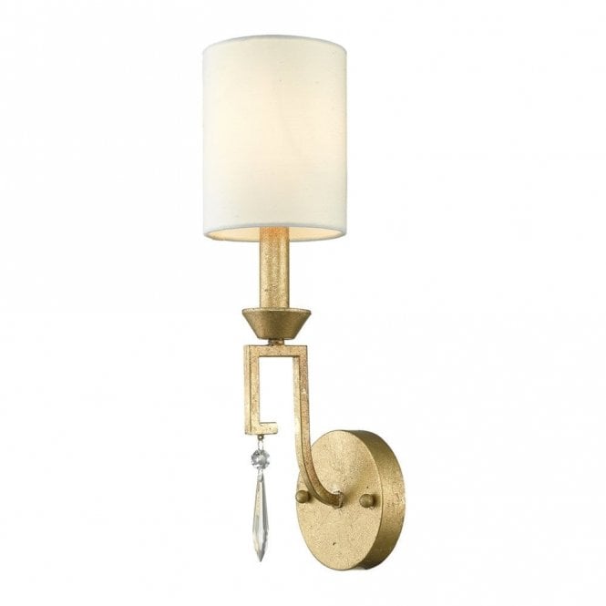 LEMURIA distressed gold single wall light with white linen shade