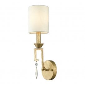 LEMURIA distressed gold single wall light with white linen shade