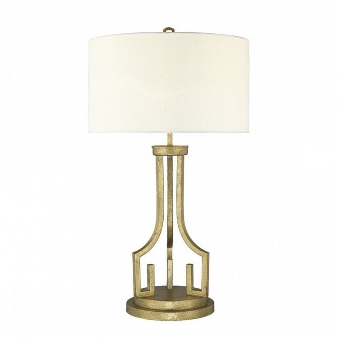 LEMURIA distressed gold table lamp with white linen shade