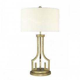 LEMURIA distressed gold table lamp with white linen shade