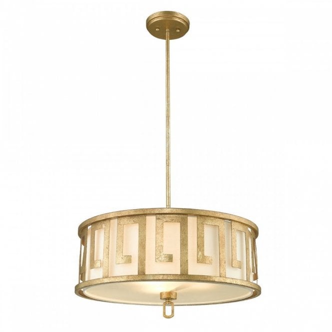 LEMURIA dual mount ceiling pendant in distressed gold with white linen inner shade - large