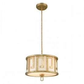 LEMURIA dual mount ceiling pendant in distressed gold with white linen inner shade - medium
