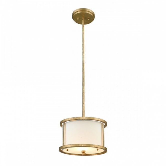 LEMURIA dual mount ceiling pendant in distressed gold with white linen inner shade - mini