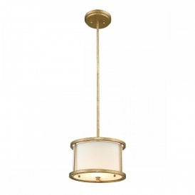 LEMURIA dual mount ceiling pendant in distressed gold with white linen inner shade - mini