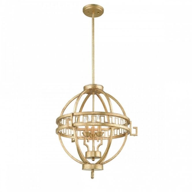 LEMURIA open orb frame ceiling pendant in distressed gold finish