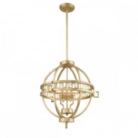 LEMURIA open orb frame ceiling pendant in distressed gold finish
