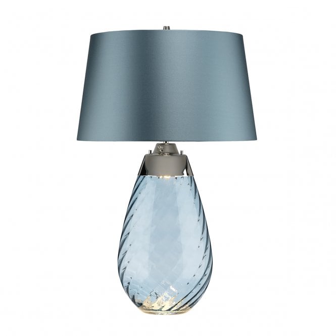 LENA blue tinted glass table lamp with duck egg blue shade - large