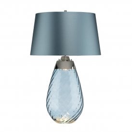 LENA blue tinted glass table lamp with duck egg blue shade - large