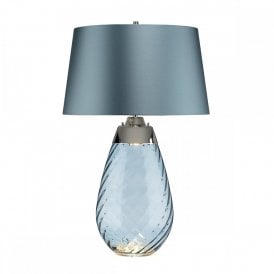 LENA blue tinted glass table lamp with duck egg blue shade - large