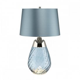 LENA blue tinted glass table lamp with duck egg blue shade - small