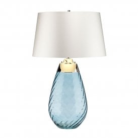 LENA blue tinted glass table lamp with off-white satin shade - large