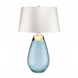 LENA blue tinted glass table lamp with off-white satin shade - large