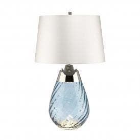 LENA blue tinted glass table lamp with off-white satin shade - small