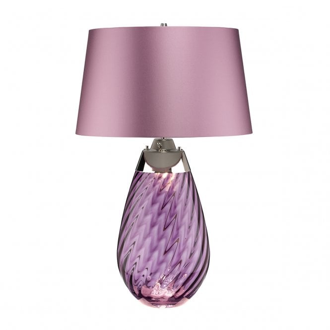 LENA plum tinted glass table lamp with heather satin shade - large