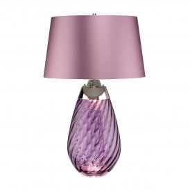 LENA plum tinted glass table lamp with heather satin shade - large