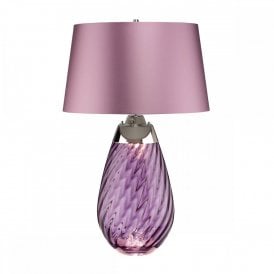 LENA plum tinted glass table lamp with heather satin shade - large