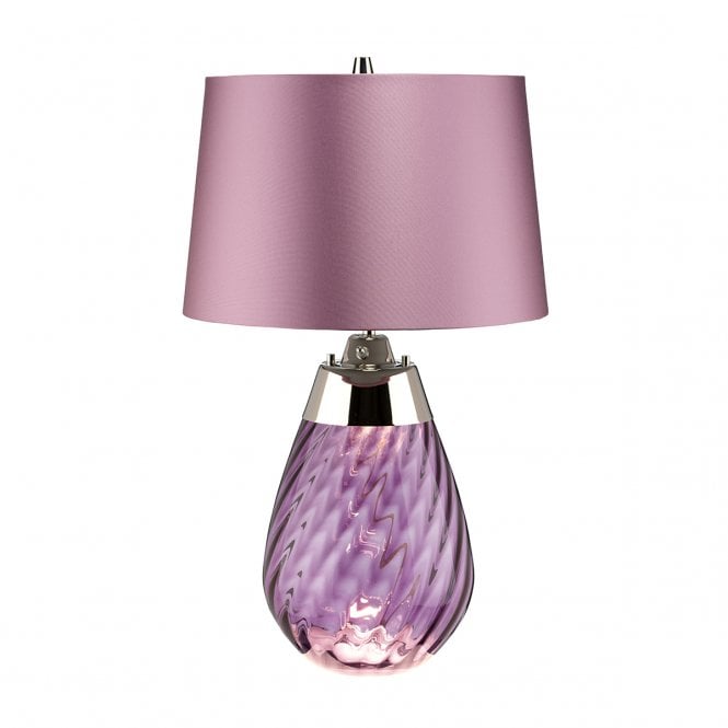 LENA plum tinted glass table lamp with heather satin shade - small