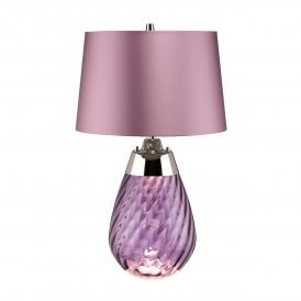 LENA plum tinted glass table lamp with heather satin shade - small