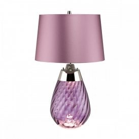 LENA plum tinted glass table lamp with heather satin shade - small