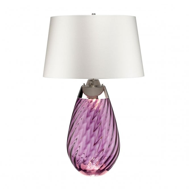 LENA plum tinted glass table lamp with off-white satin shade - large