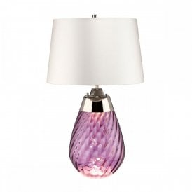 LENA plum tinted glass table lamp with off-white satin shade - small