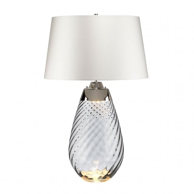 LENA smoke tinted glass table lamp with off-white satin shade - large