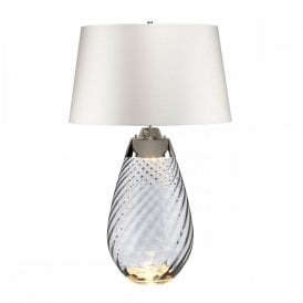 LENA smoke tinted glass table lamp with off-white satin shade - large