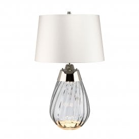 LENA smoke tinted glass table lamp with off-white satin shade - small
