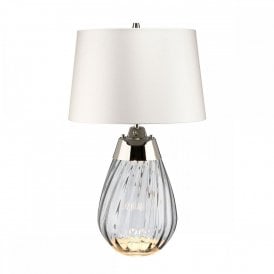 LENA smoke tinted glass table lamp with off-white satin shade - small