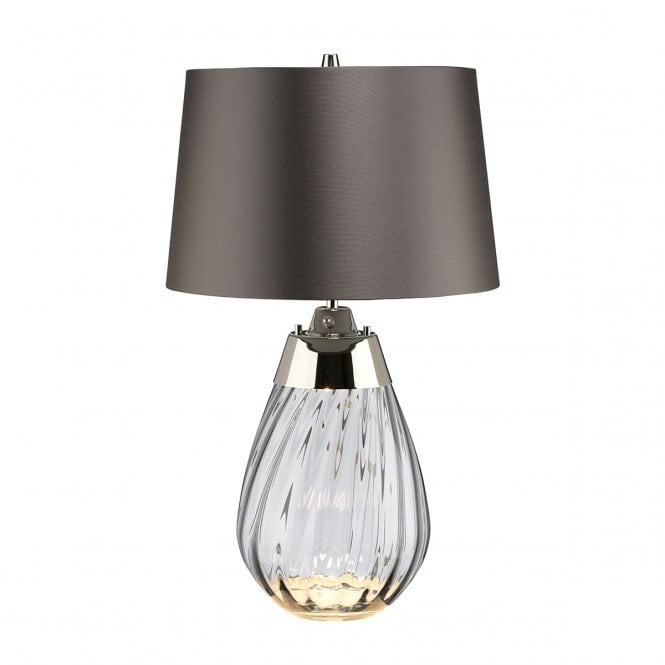 LENA smoke tinted glass table lamp with slate grey satin shade - small