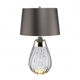 LENA smoke tinted glass table lamp with slate grey satin shade - small
