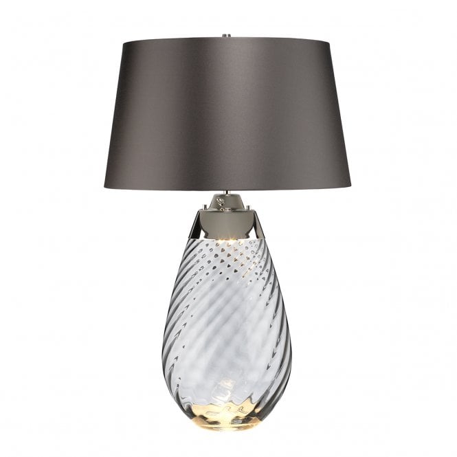 LENA smoke tinted glass table lamp with slate grey shade - large