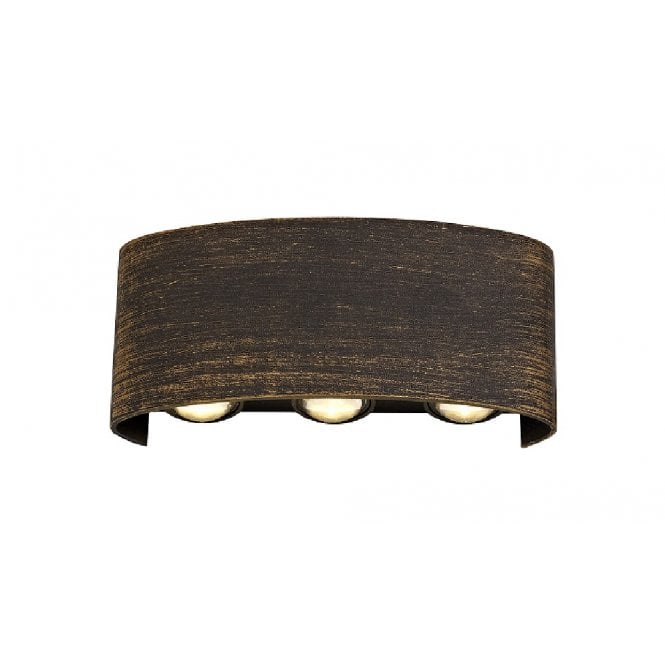 LEO 6 light LED exterior wall light in weathered black/gold finish