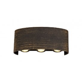 LEO 6 light LED exterior wall light in weathered black/gold finish