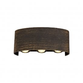 LEO 6 light LED exterior wall light in weathered black/gold finish