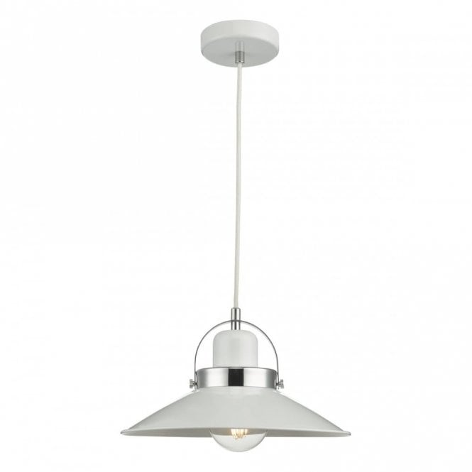 LIDEN retro ceiling pendant in white gloss with chrome detail