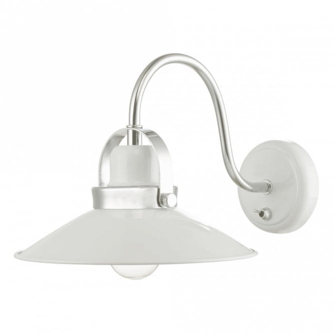 LIDEN retro style wall light in white gloss with chrome detail