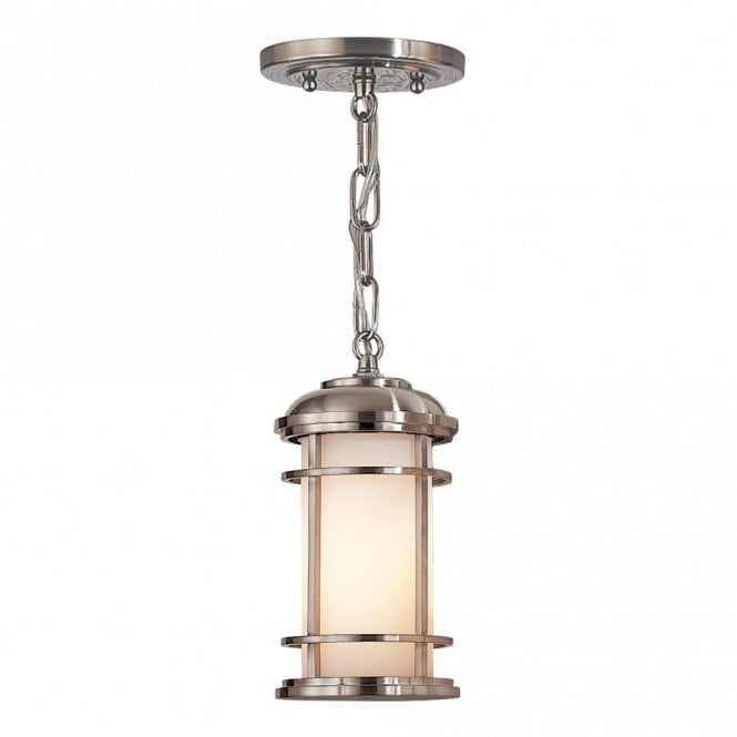LIGHTHOUSE nautical style outdoor hanging porch lantern in brushed steel