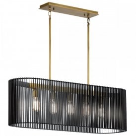 LINARA 5 Light Natural brass and black slated Linear Chandelier