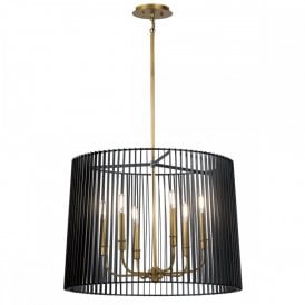 LINARA 6 Light Black and Brass detailing Chandelier