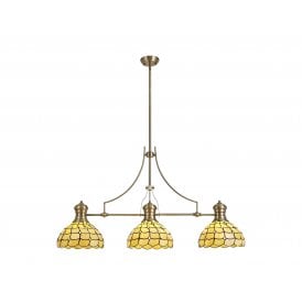 LINCOLN Collette Tiffany 3 Light Linear Ceiling Pendant 30cm Antique Brass Beige Clear Crystal