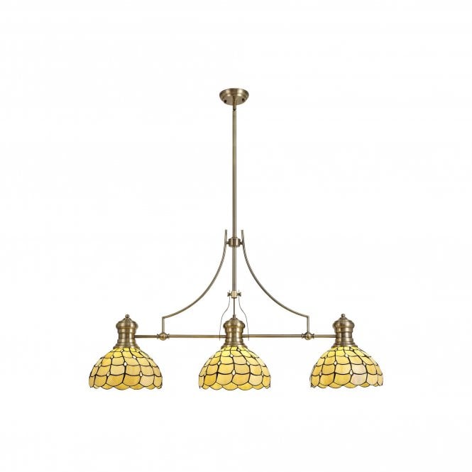 LINCOLN Collette Tiffany 3 Light Linear Ceiling Pendant 30cm Antique Brass Beige Clear Crystal
