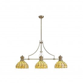 LINCOLN Collette Tiffany 3 Light Linear Ceiling Pendant 30cm Antique Brass Beige Clear Crystal