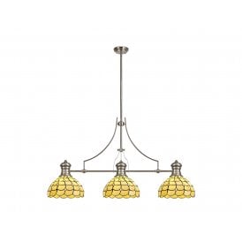 LINCOLN Collette Tiffany 3 Light Linear Ceiling Pendant Bar Light 30cm Polished Nickel Beige Clear Crystal