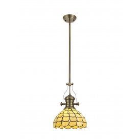 LINCOLN, Collette Tiffany Ceiling Pendant Light Antique Brass, Beige, Clear Crystal