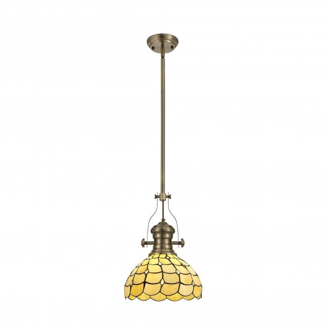LINCOLN, Collette Tiffany Ceiling Pendant Light Antique Brass, Beige, Clear Crystal